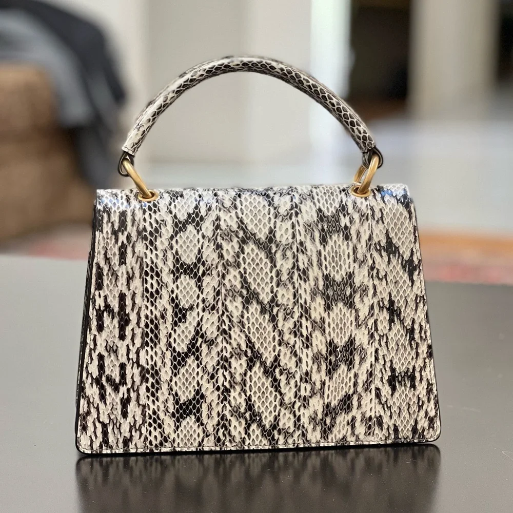 Gucci Black and White Snakeskin 'LOVED' Bee Top Handle Shoulder Bag